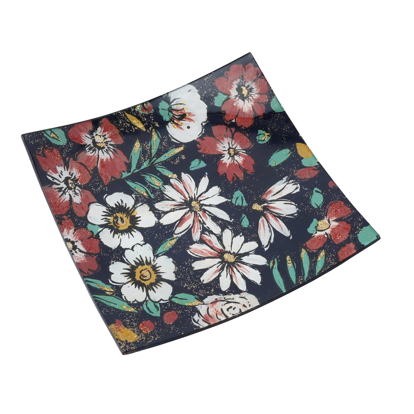 Twilight Bloom Glass Small Square Plate In Gift Box