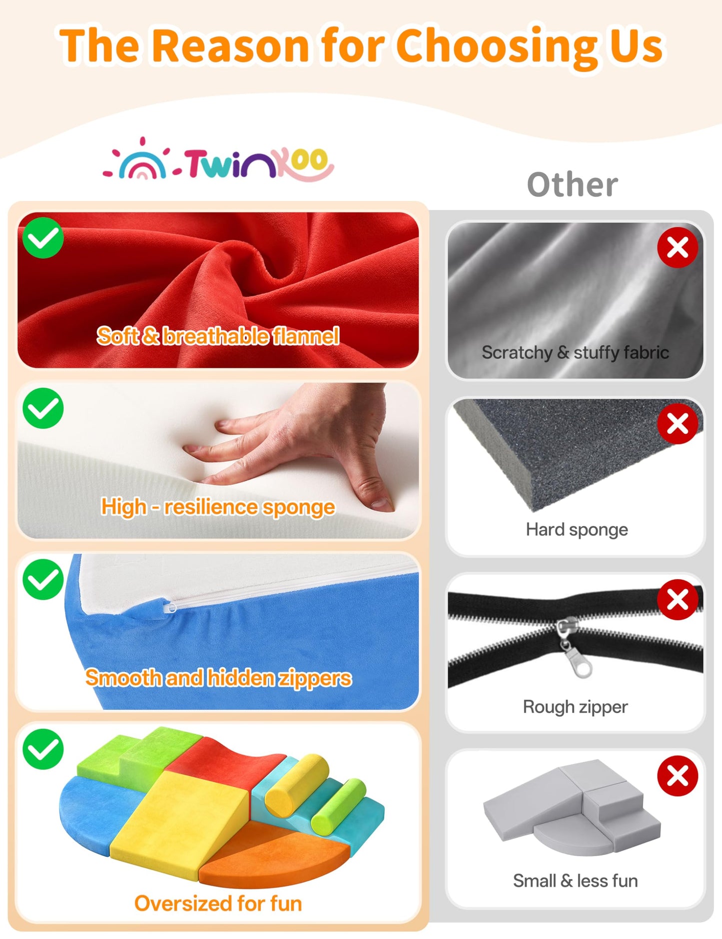 Twinkoo Extra Large 8-Piece Soft Climbing Blocks for Toddlers | Safe Indoor Foam Playset