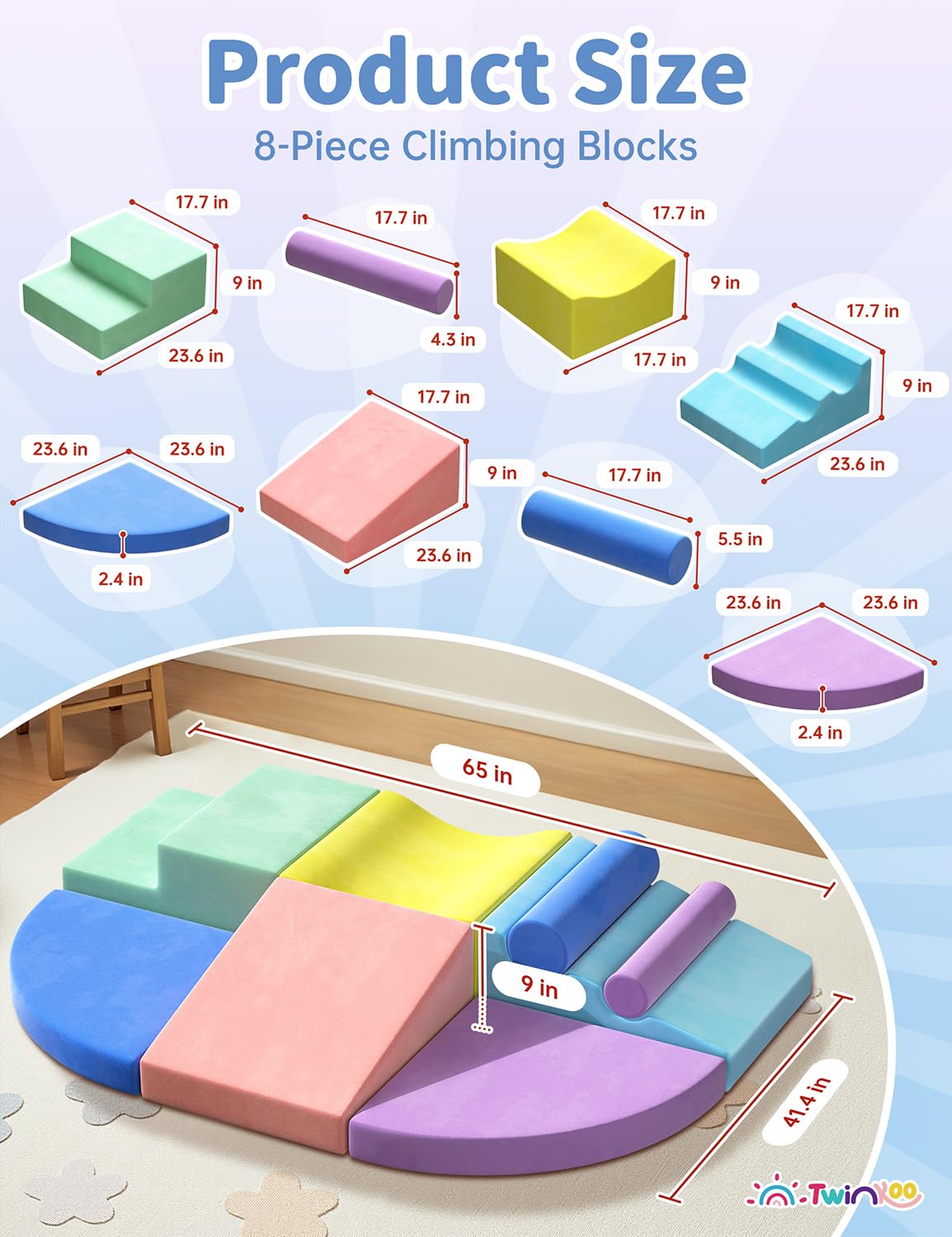 Twinkoo Extra Large 8-Piece Soft Climbing Blocks for Toddlers | Safe Indoor Foam Play Set