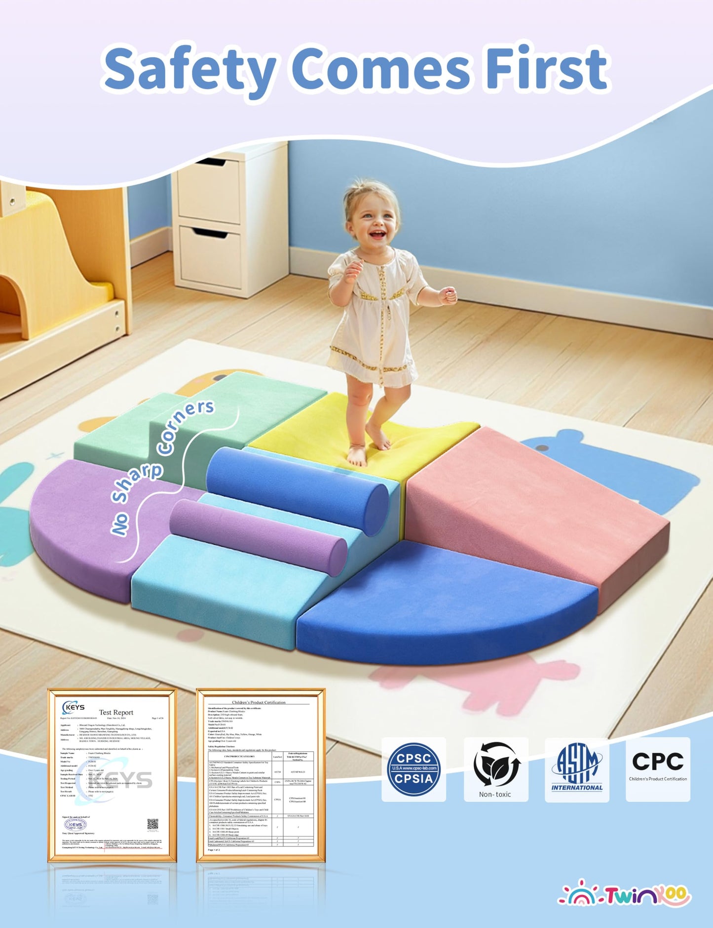 Twinkoo Extra Large 8-Piece Soft Climbing Blocks for Toddlers | Safe Indoor Foam Play Set