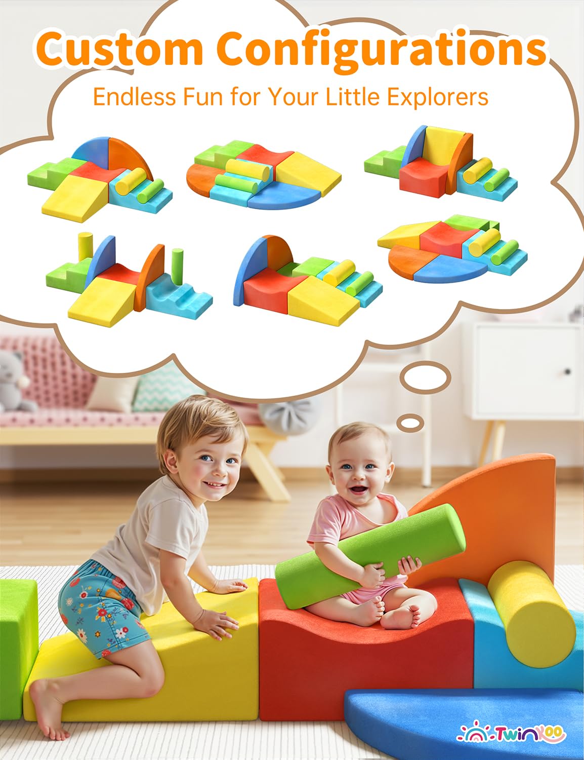 Twinkoo Extra Large 8-Piece Soft Climbing Blocks for Toddlers | Safe Indoor Foam Playset