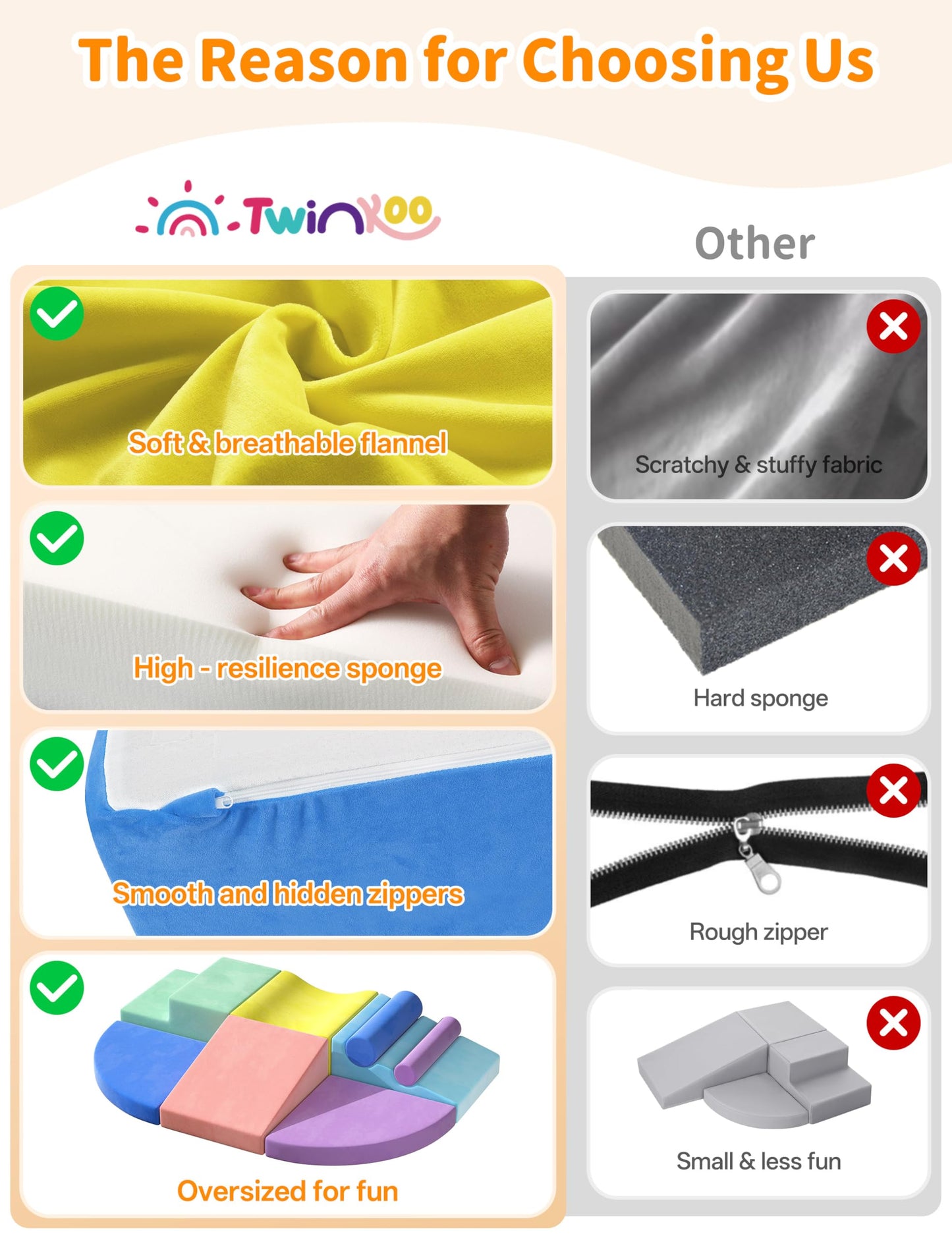 Twinkoo Extra Large 8-Piece Soft Climbing Blocks for Toddlers | Safe Indoor Foam Play Set