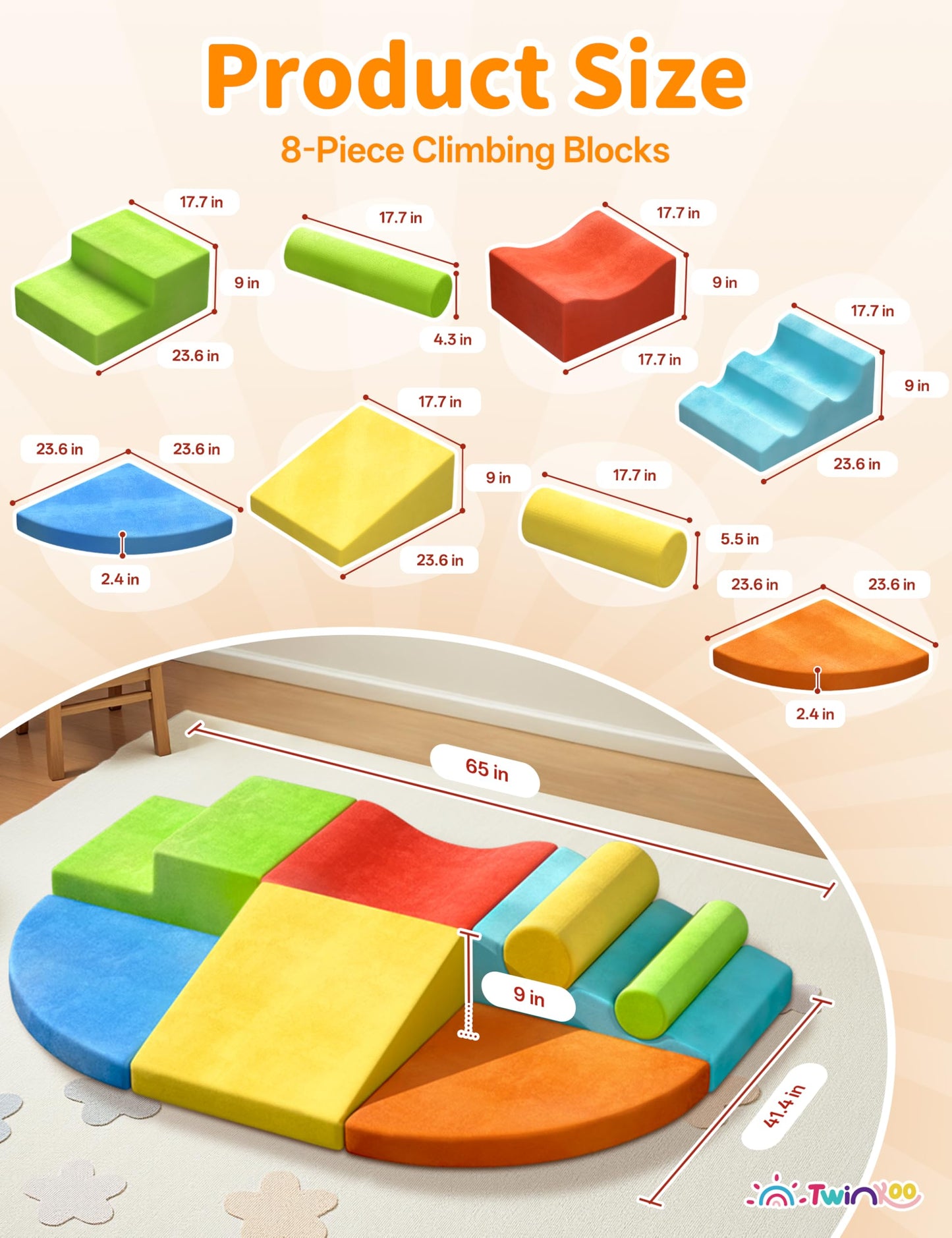 Twinkoo Extra Large 8-Piece Soft Climbing Blocks for Toddlers | Safe Indoor Foam Playset