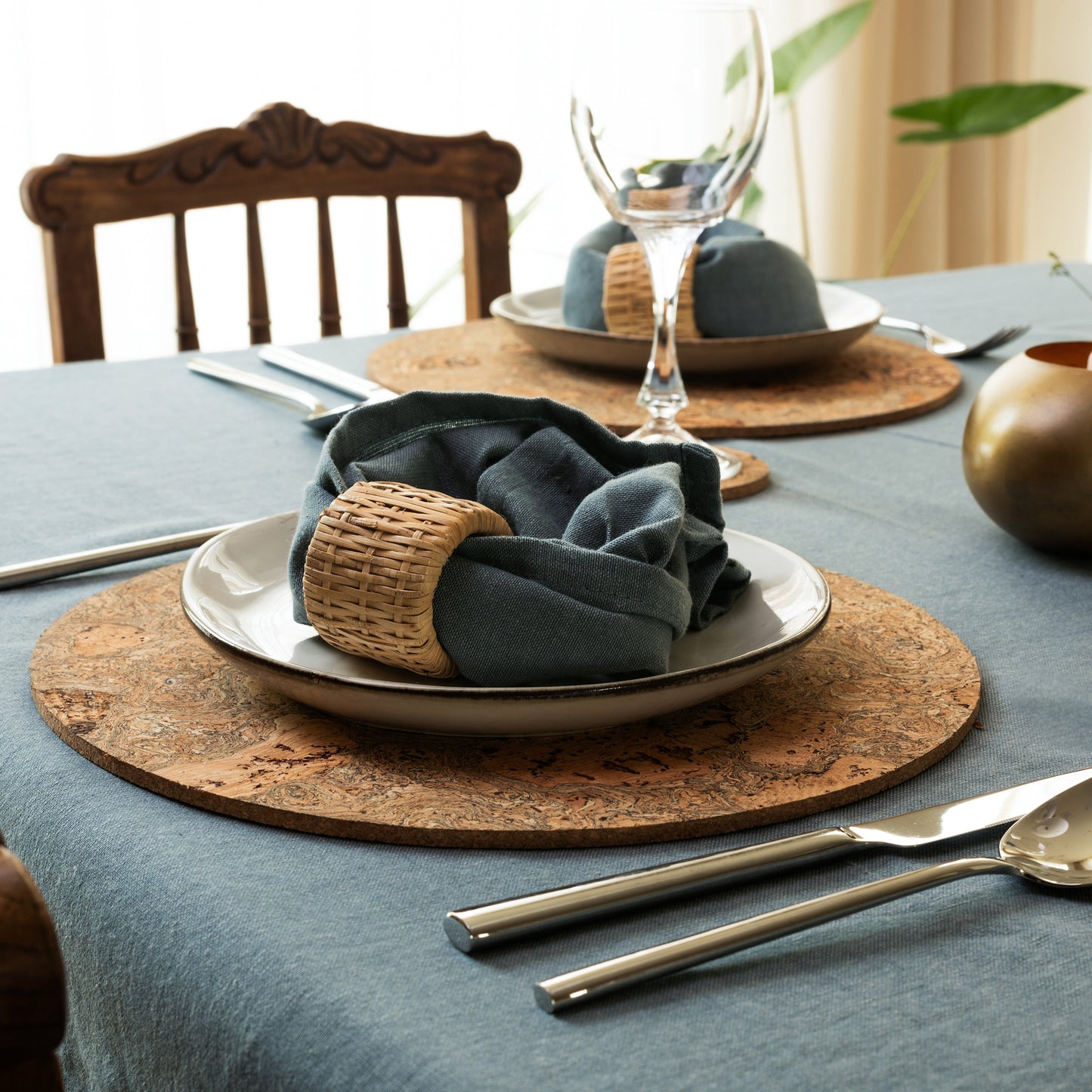 Set of 6 Cork Placemats | Twist Black | Round