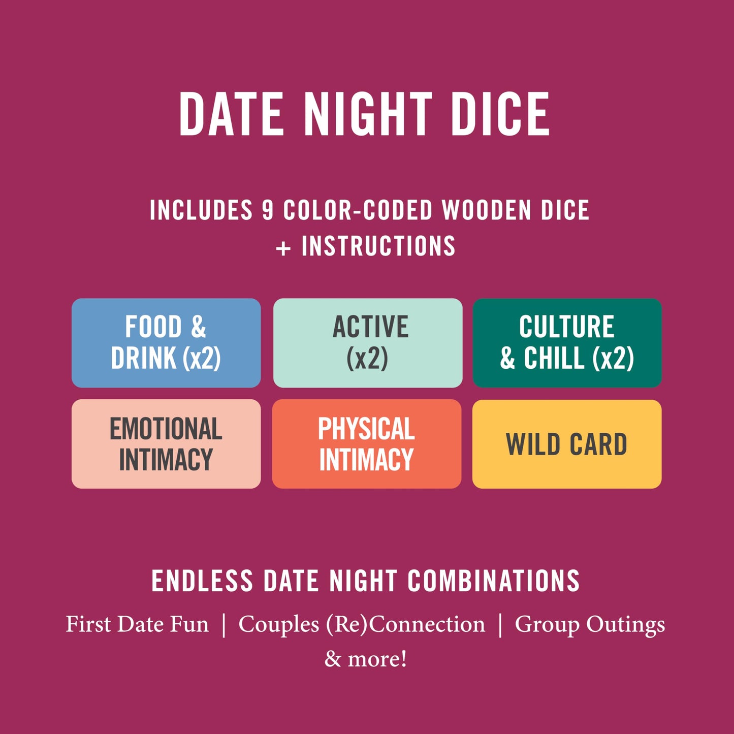 Date Night Dice by Two Tumbleweeds – Couples Date Idea Generator | Romantic Gift for Anniversaries & Valentine's Day