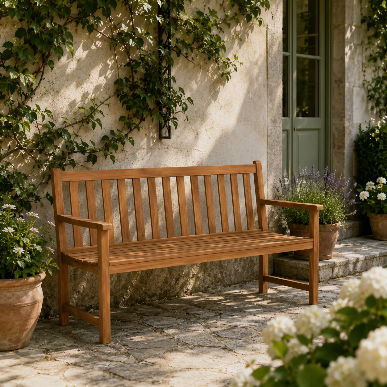 Two Seater Acacia Wood Garden Bench Outdoor Patio Seat 145cm