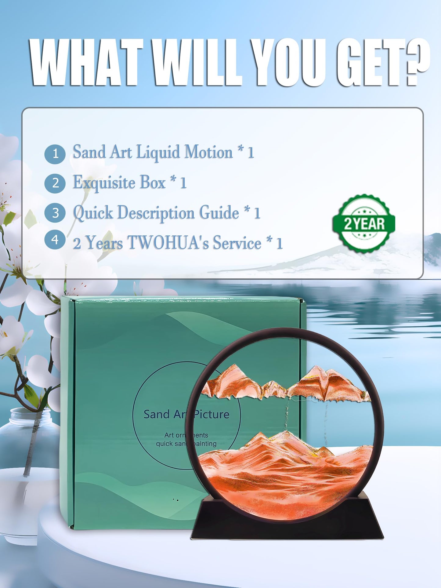 Twohua Moving Sand Art: 3D Hourglass Deep Sea Sandscape (7in, Red)