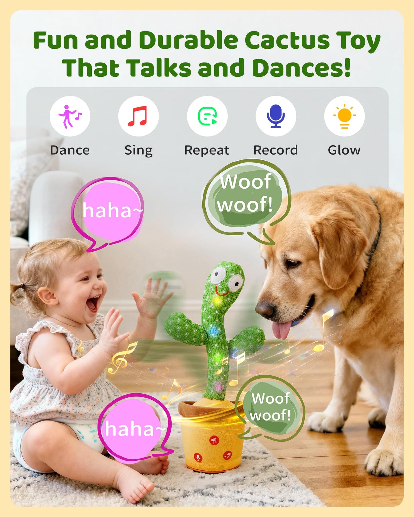 TWORIVER Dancing Talking Cactus Toy — 120 Songs, Recording & Adjustable Volume
