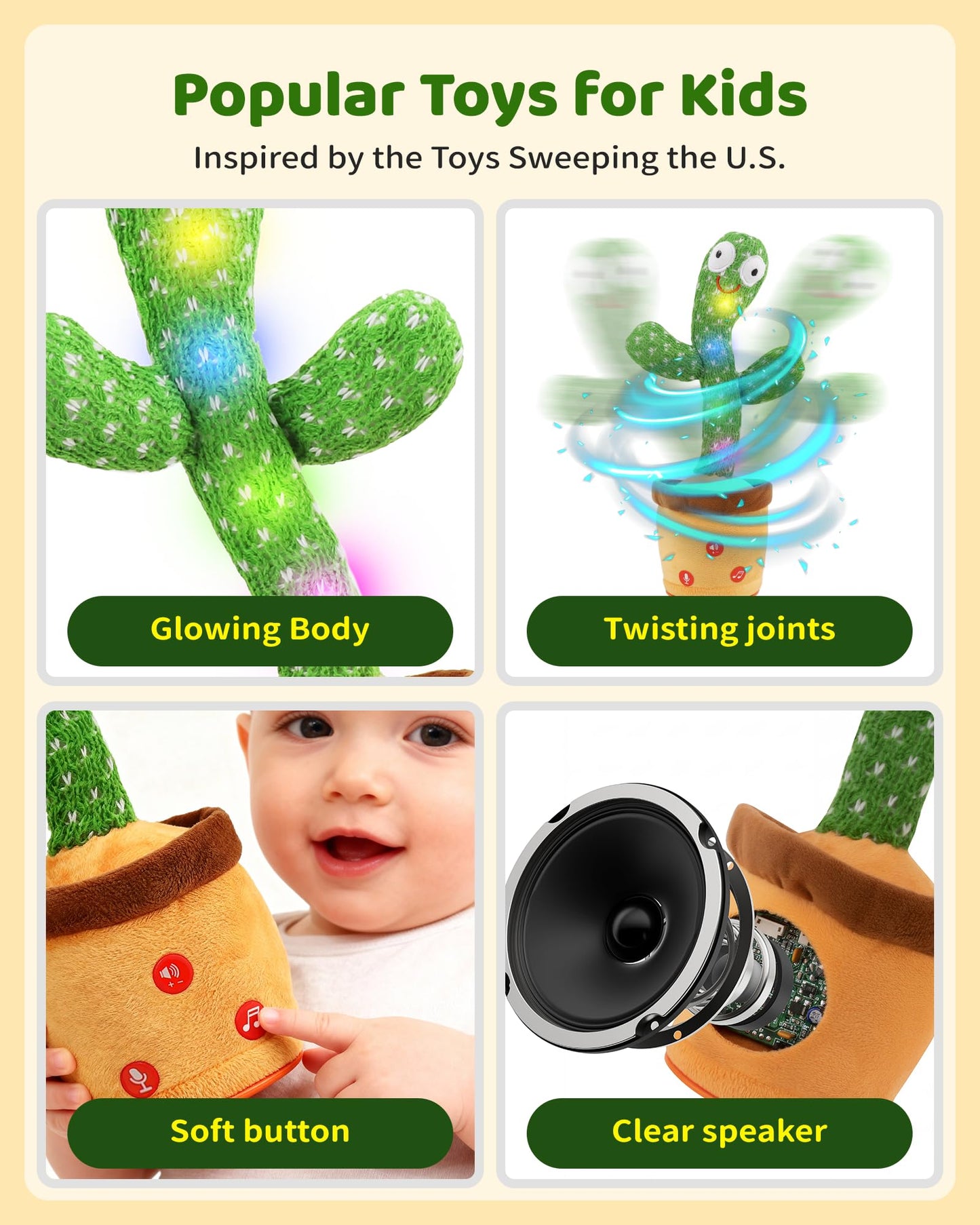 TWORIVER Dancing Talking Cactus Toy — 120 Songs, Recording & Adjustable Volume