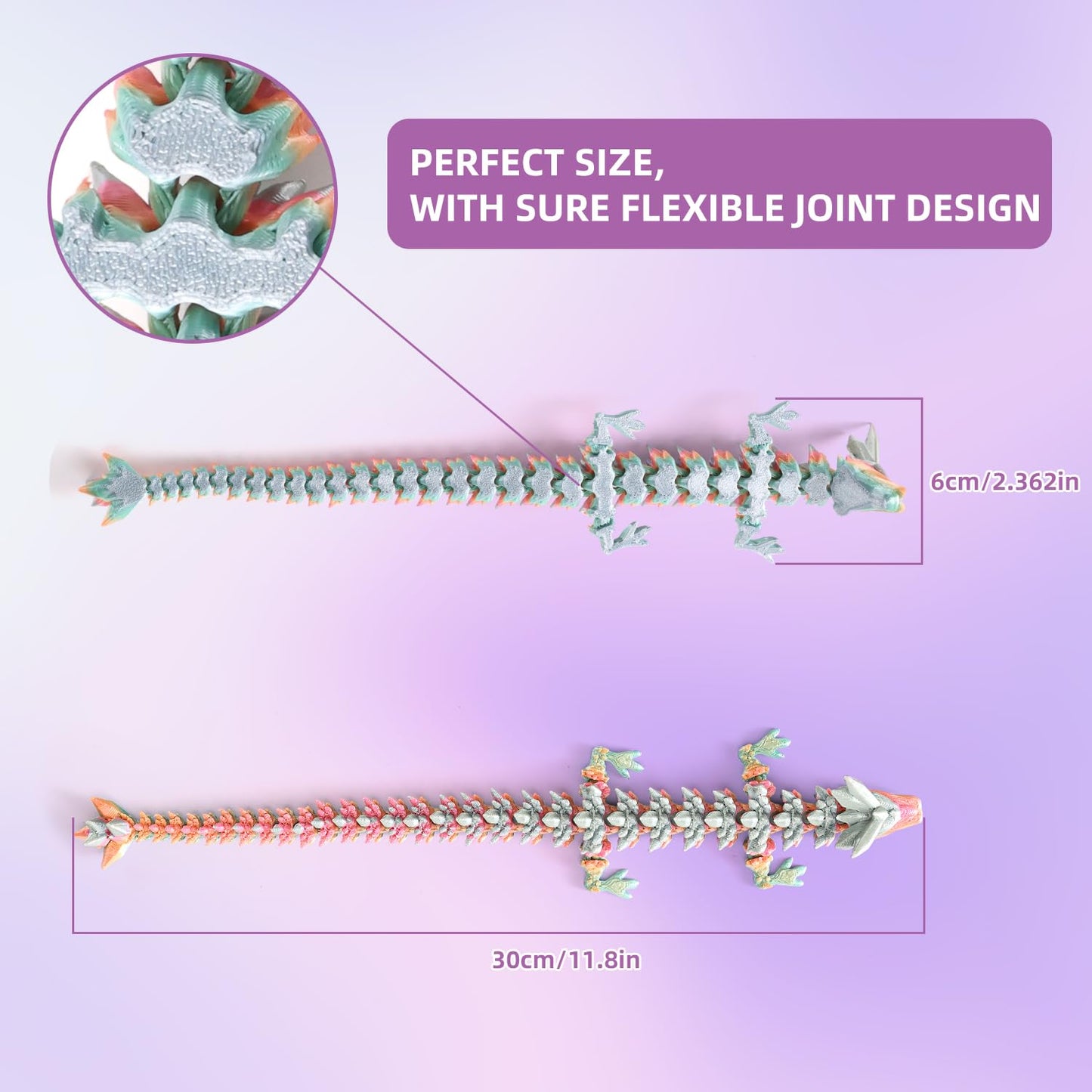 TXB3DOK 3pcs 12in Glow-in-the-Dark Crystal Dragons – Flexible 3D Printed Articulated Dragons