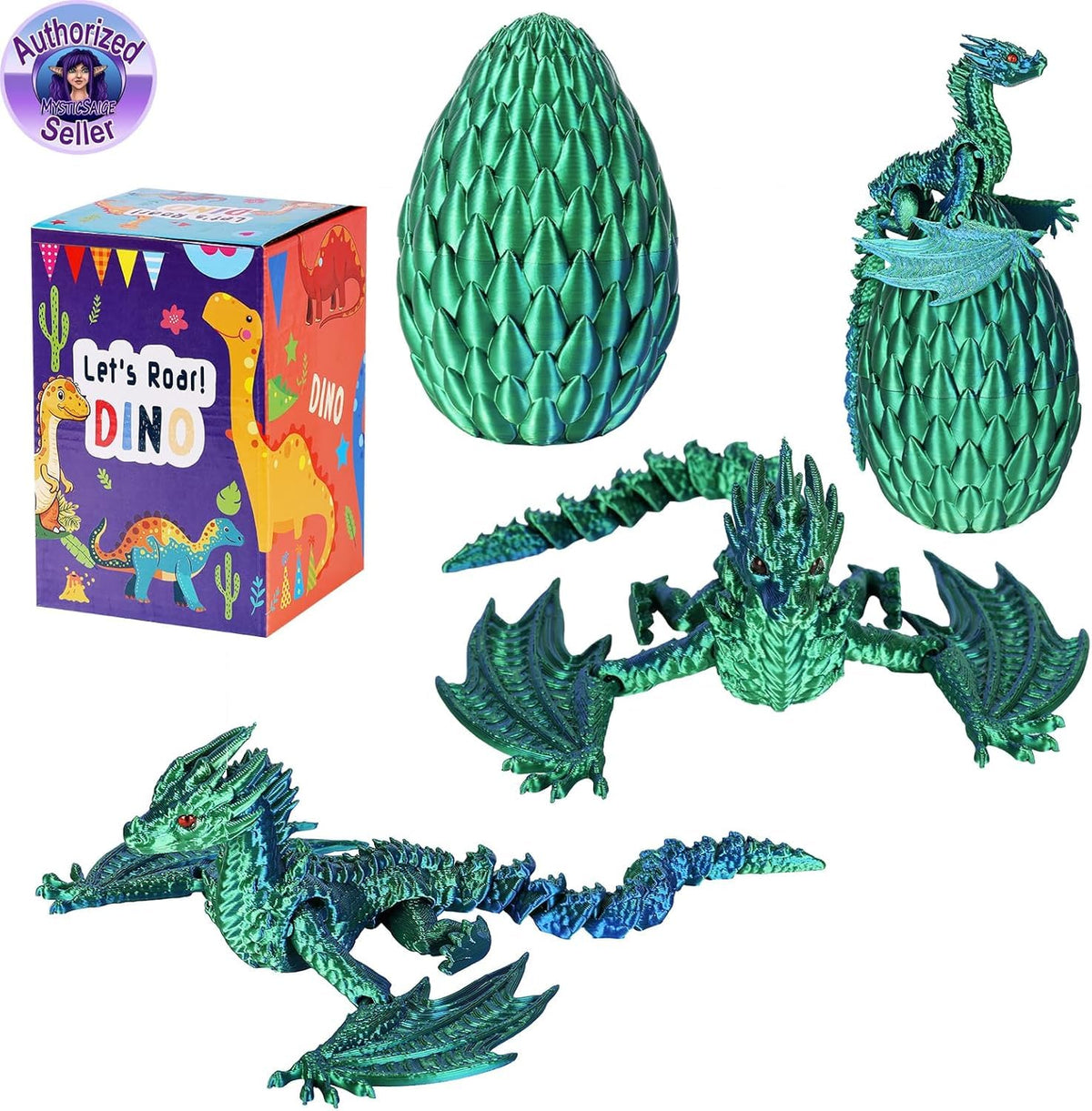 TXB3DOK 3D Printed Flying Dragon in Egg — Flexible Winged Dragon Inside Mystery Dinosaur Egg