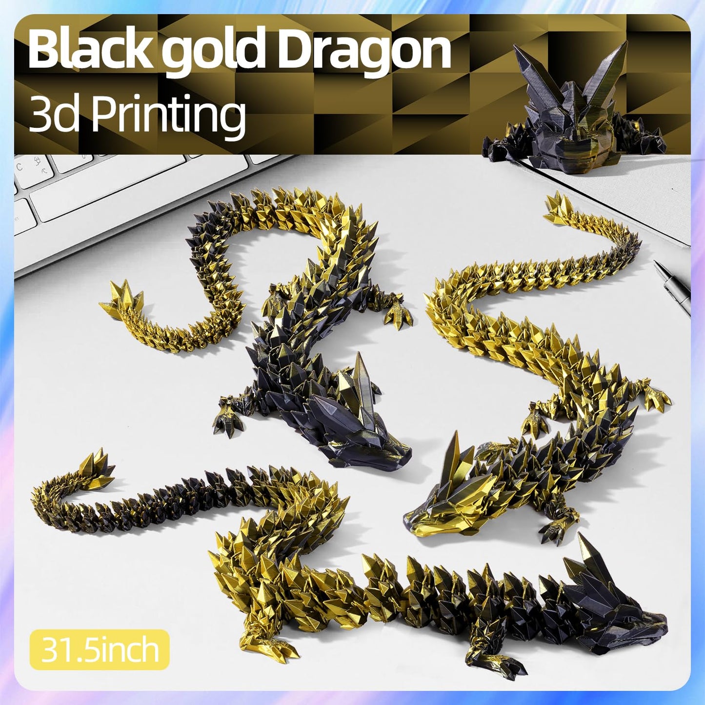 TXB3DOK 31.5-Inch Large 3D Printed Dragon | Oversized Articulated Crystal Fidget Toy