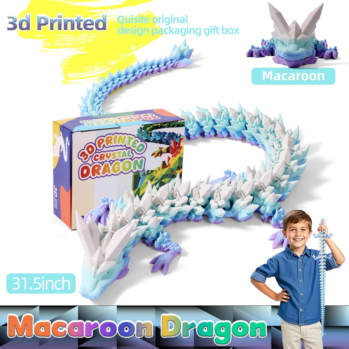 TXB3DOK 31.5-Inch Giant 3D Printed Dragon – Articulated Fidget Toy & Stunning Desk Decor