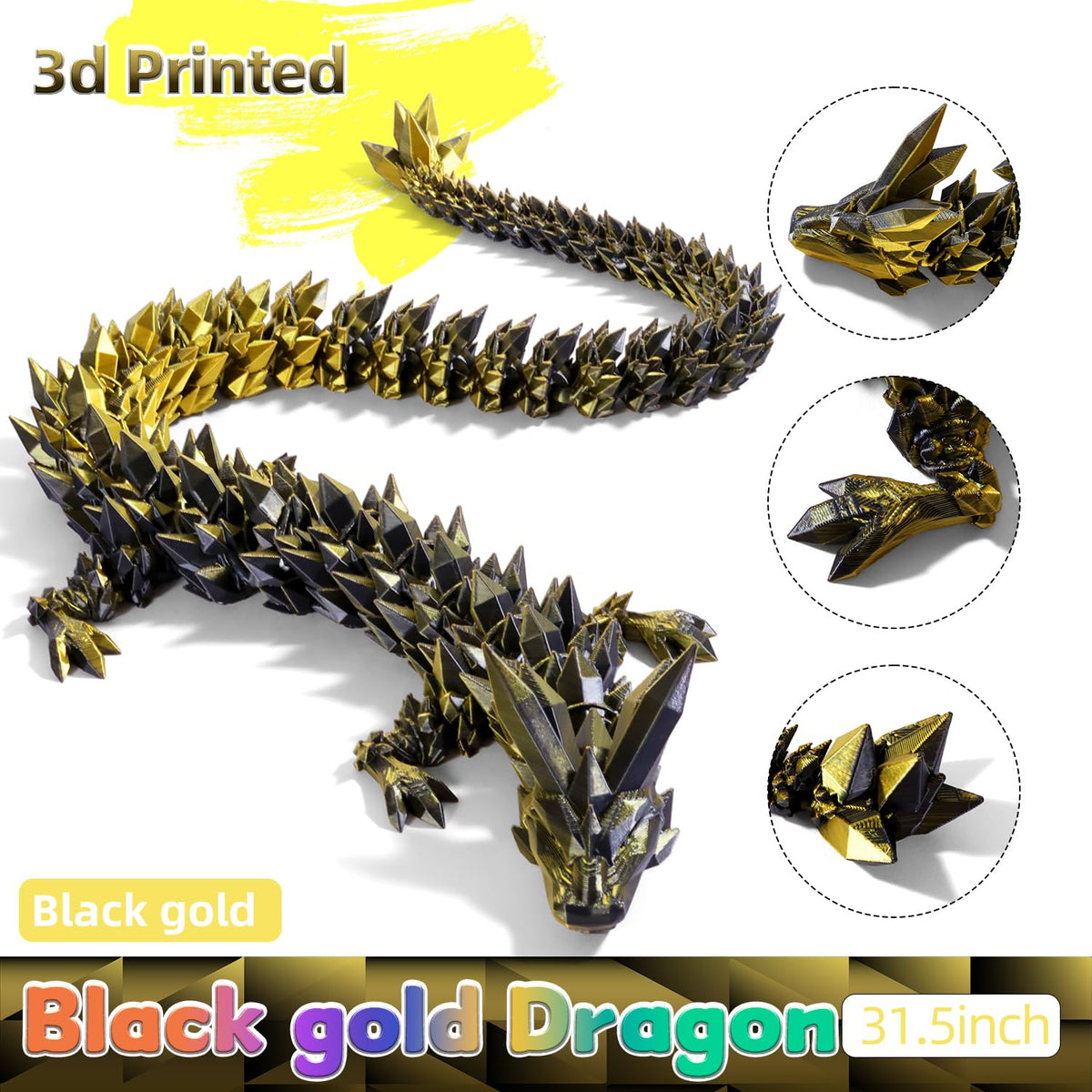 TXB3DOK 31.5-Inch Large 3D Printed Dragon | Oversized Articulated Crystal Fidget Toy