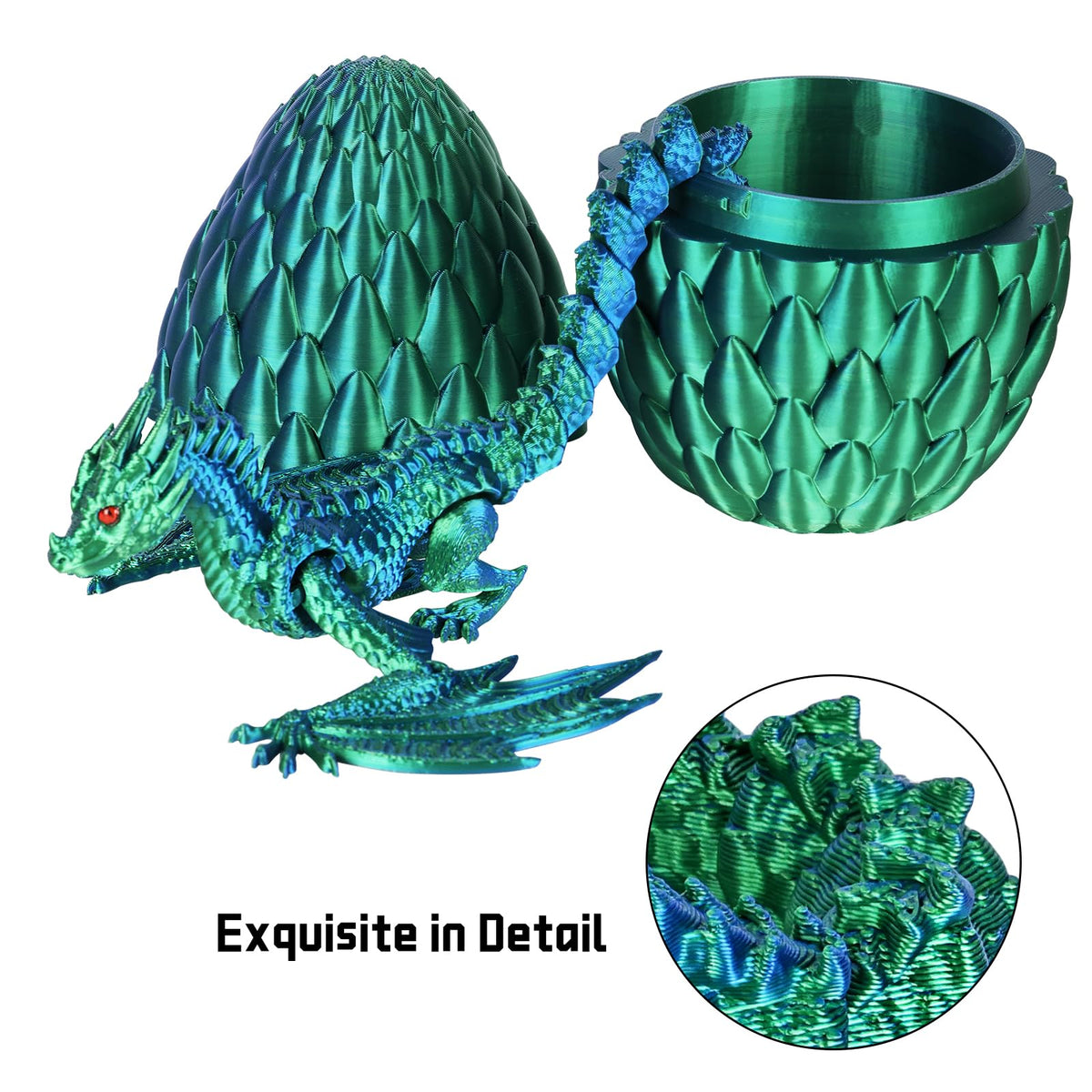 TXB3DOK 3D Printed Flying Dragon in Egg — Flexible Winged Dragon Inside Mystery Dinosaur Egg