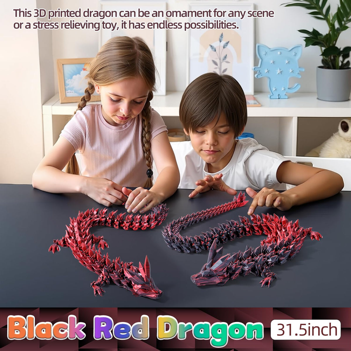 TXB3DOK 31.5-Inch Giant 3D Printed Dragon | Articulated Fidget Toy & Desk Decor