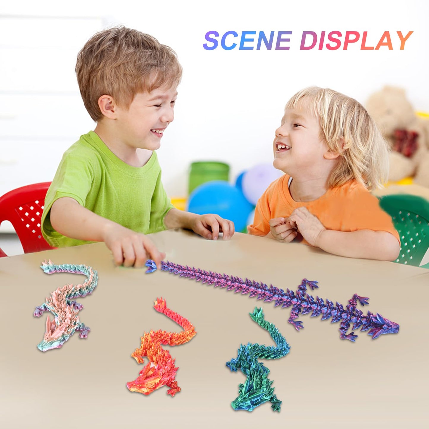 TXB3DOK 3-Pack 12in 3D Printed Crystal Dragon – Articulated Fidget Toy & Desk Decor