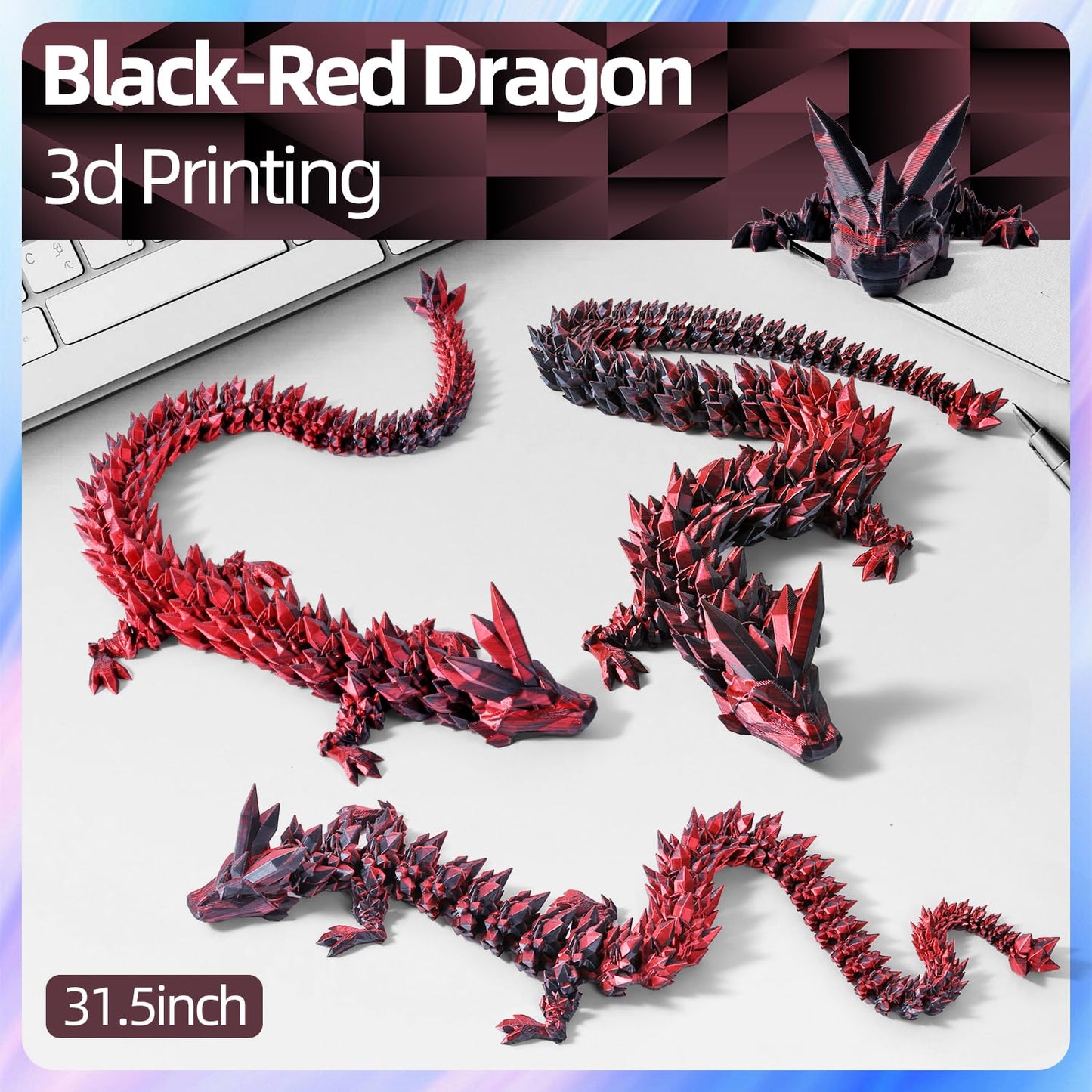 TXB3DOK 31.5-Inch Giant 3D Printed Dragon | Articulated Fidget Toy & Desk Decor