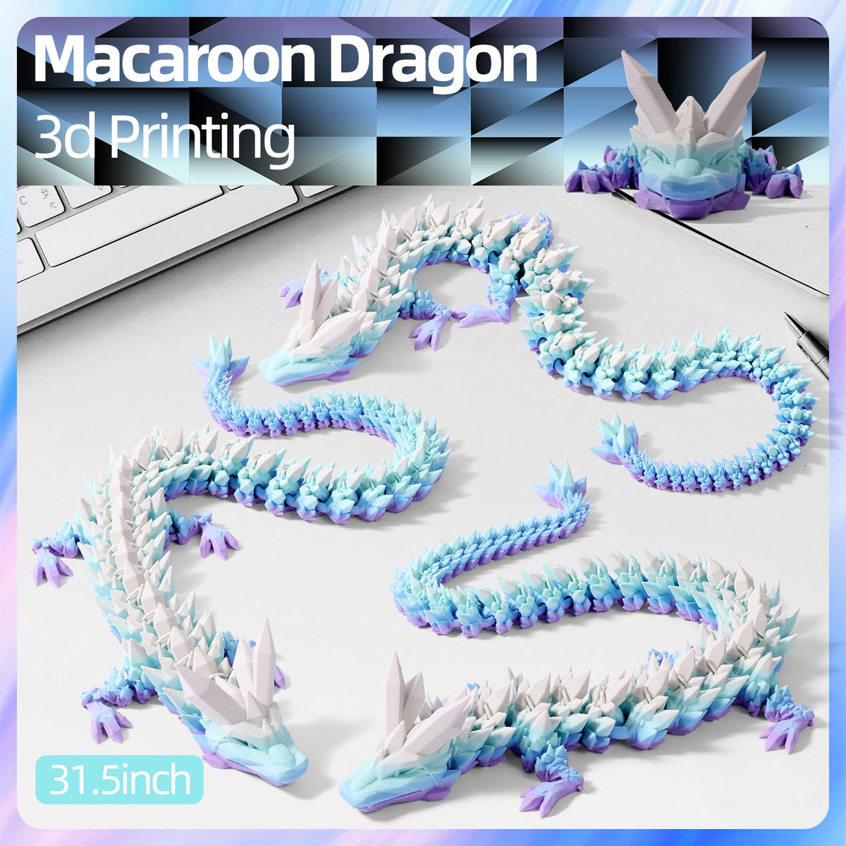 TXB3DOK 31.5-Inch Giant 3D Printed Dragon – Articulated Fidget Toy & Stunning Desk Decor