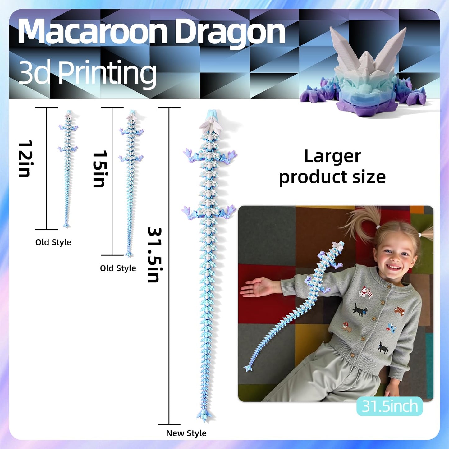 TXB3DOK 31.5-Inch Giant 3D Printed Dragon – Articulated Fidget Toy & Stunning Desk Decor