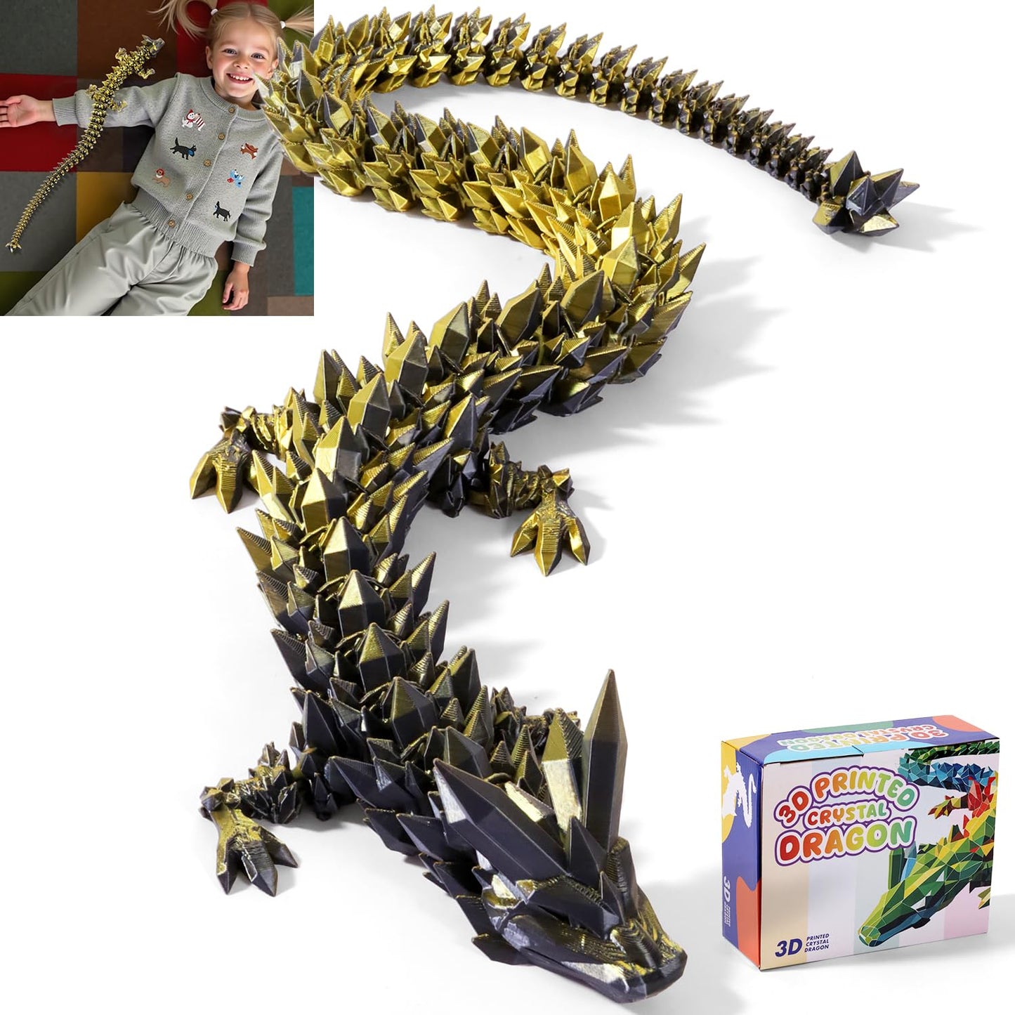 TXB3DOK 31.5-Inch Large 3D Printed Dragon | Oversized Articulated Crystal Fidget Toy