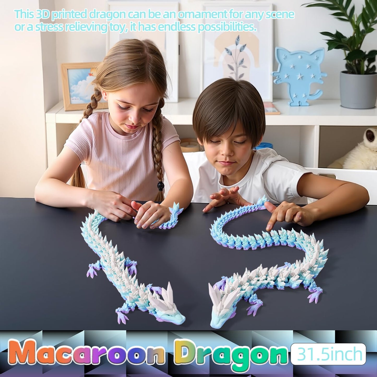 TXB3DOK 31.5-Inch Giant 3D Printed Dragon – Articulated Fidget Toy & Stunning Desk Decor