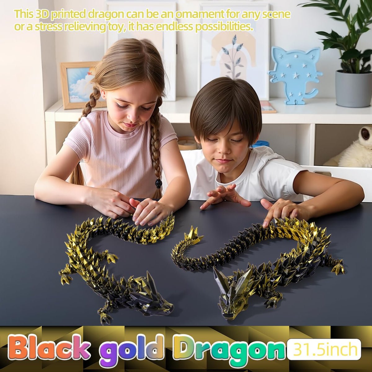 TXB3DOK 31.5-Inch Large 3D Printed Dragon | Oversized Articulated Crystal Fidget Toy