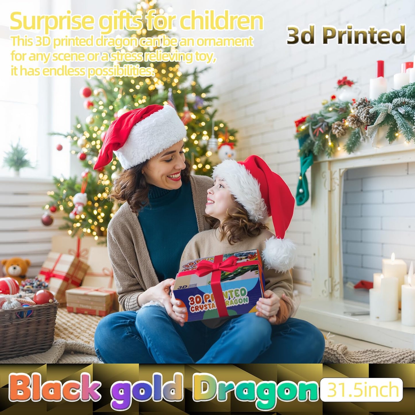 TXB3DOK 31.5-Inch Large 3D Printed Dragon | Oversized Articulated Crystal Fidget Toy