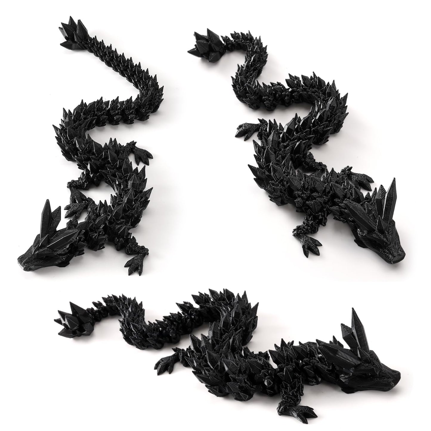 TXB3DOK 3pcs 12in Glow-in-the-Dark Crystal Dragons – Flexible 3D Printed Articulated Dragons