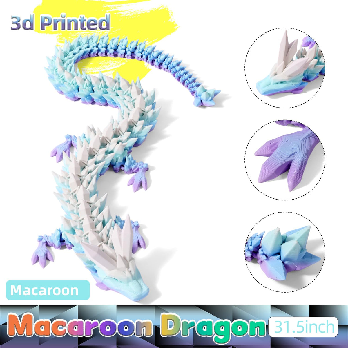 TXB3DOK 31.5-Inch Giant 3D Printed Dragon – Articulated Fidget Toy & Stunning Desk Decor