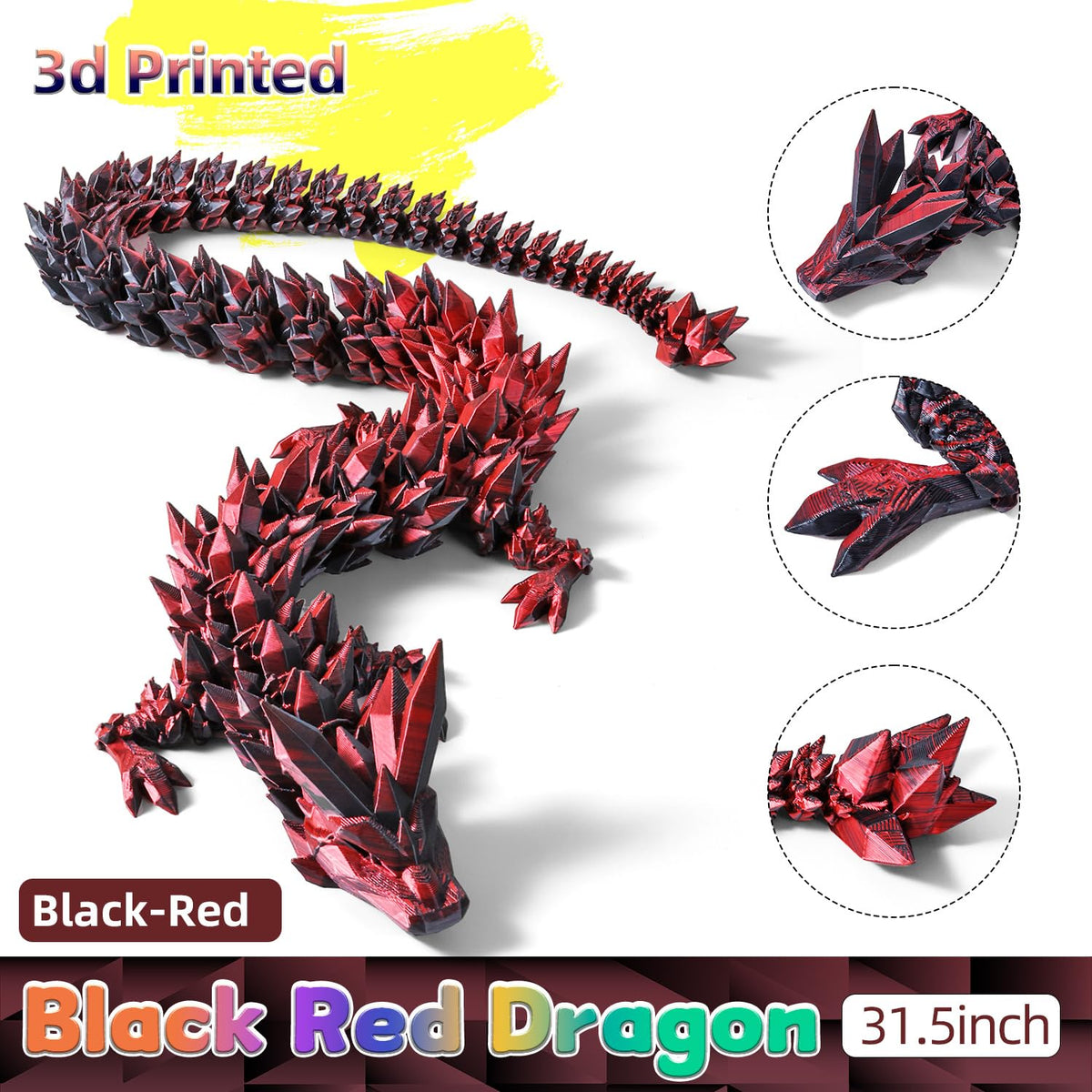 TXB3DOK 31.5-Inch Giant 3D Printed Dragon | Articulated Fidget Toy & Desk Decor
