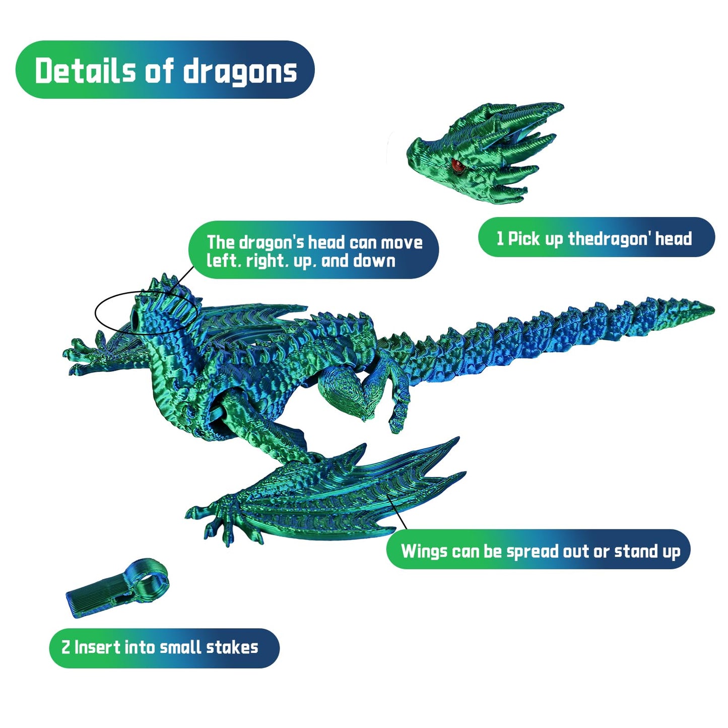 TXB3DOK 3D Printed Flying Dragon in Egg — Flexible Winged Dragon Inside Mystery Dinosaur Egg
