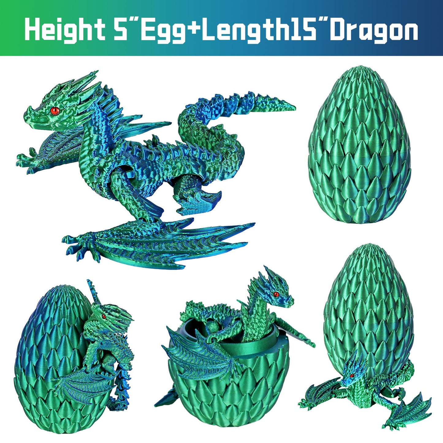 TXB3DOK 3D Printed Flying Dragon in Egg — Flexible Winged Dragon Inside Mystery Dinosaur Egg