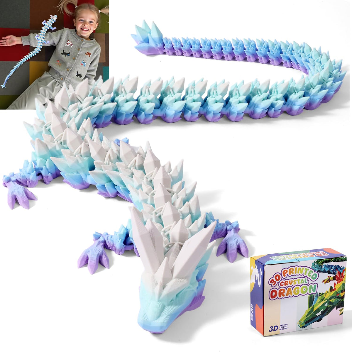TXB3DOK 31.5-Inch Giant 3D Printed Dragon – Articulated Fidget Toy & Stunning Desk Decor