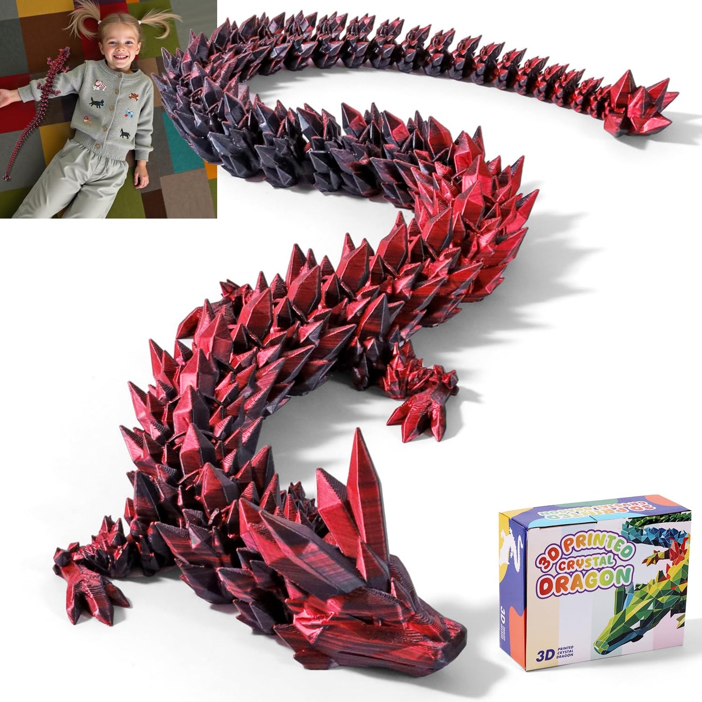 TXB3DOK 31.5-Inch Giant 3D Printed Dragon | Articulated Fidget Toy & Desk Decor