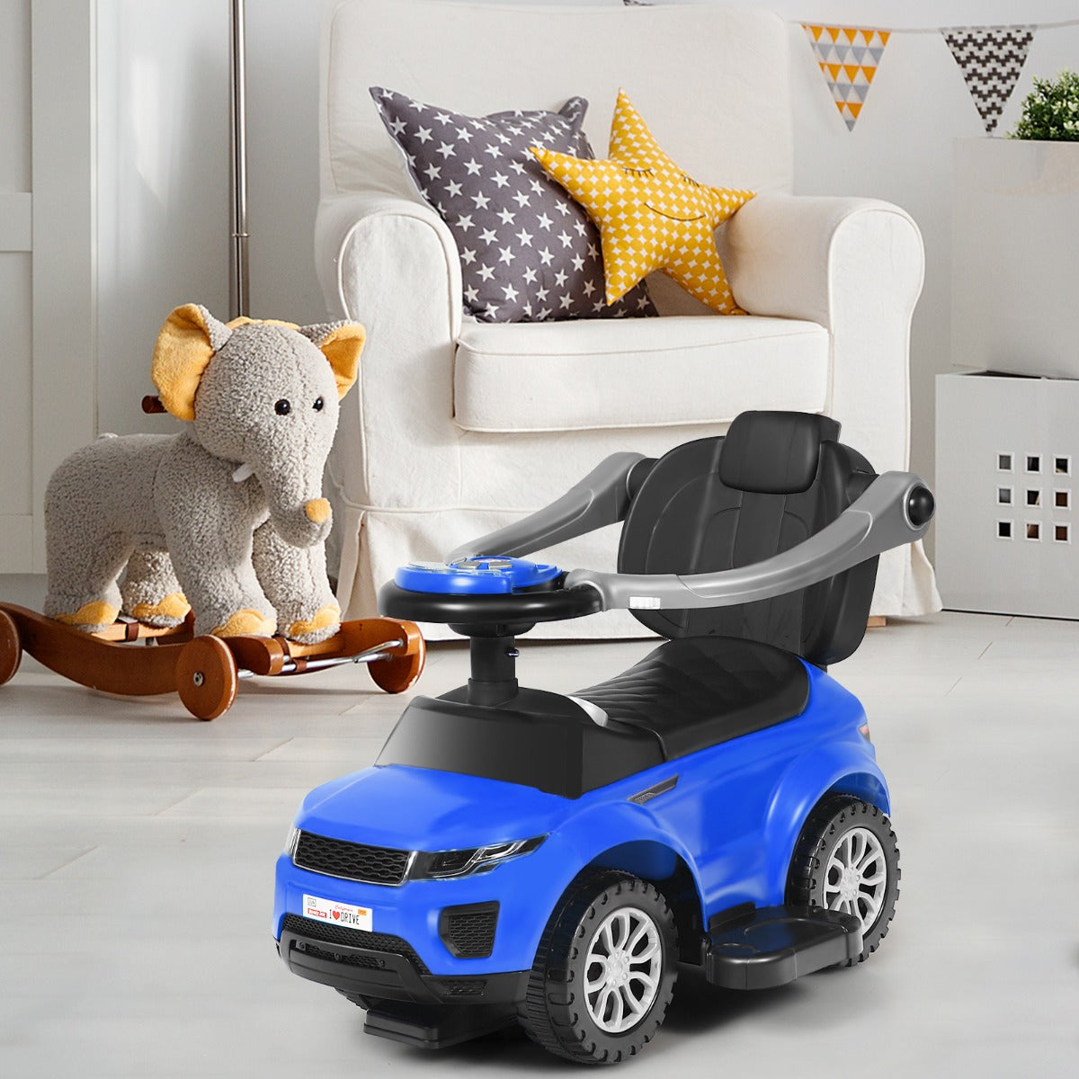 3 in 1 Ride on Push Car Stroller Sliding Walking Car-Black