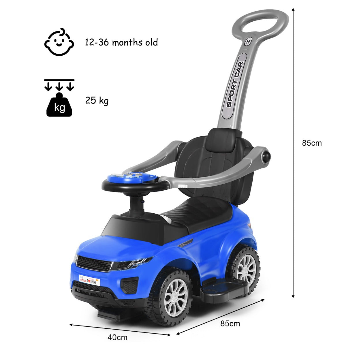3 in 1 Ride on Push Car Stroller Sliding Walking Car-Black