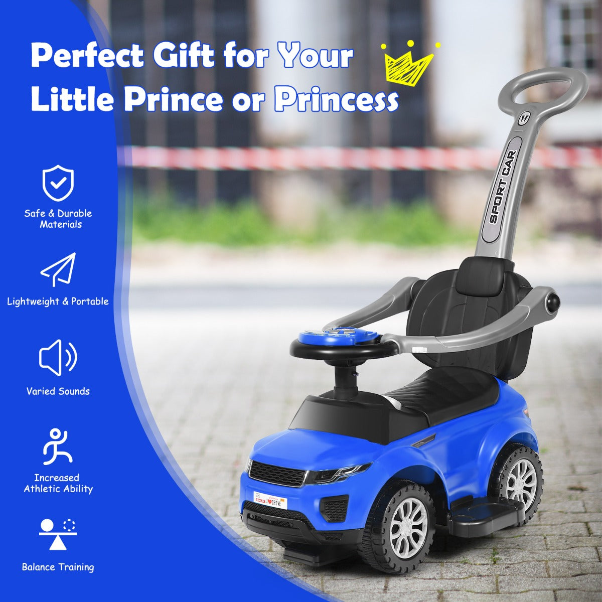 3 in 1 Ride on Push Car Stroller Sliding Walking Car-Black
