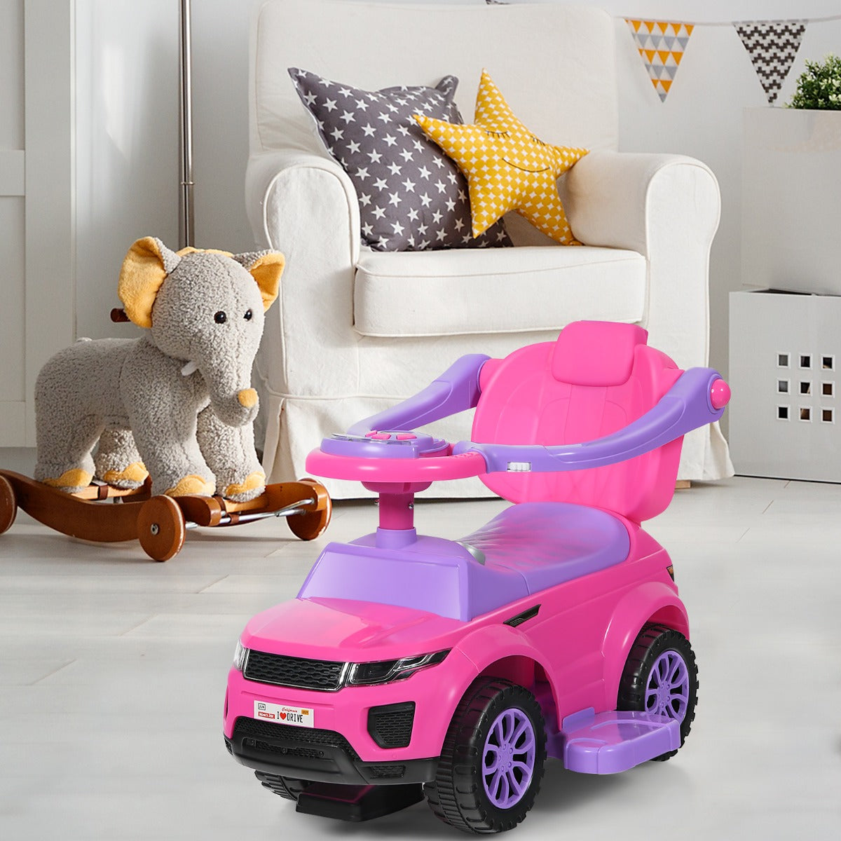 3 in 1 Ride on Push Car Stroller Sliding Walking Car-Black