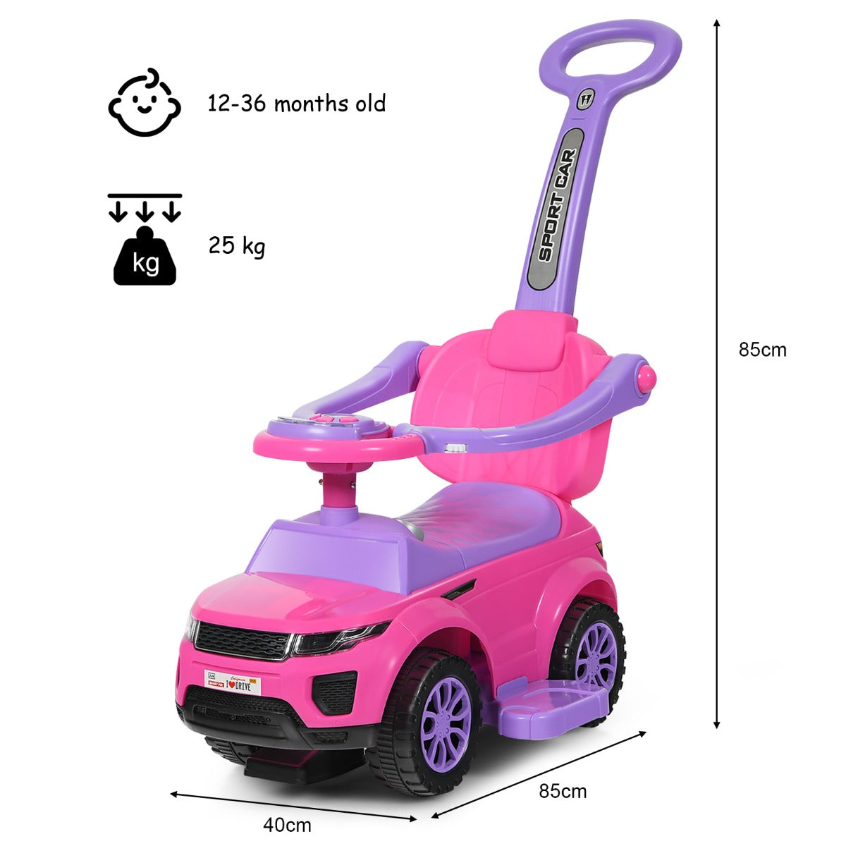 3 in 1 Ride on Push Car Stroller Sliding Walking Car-Black