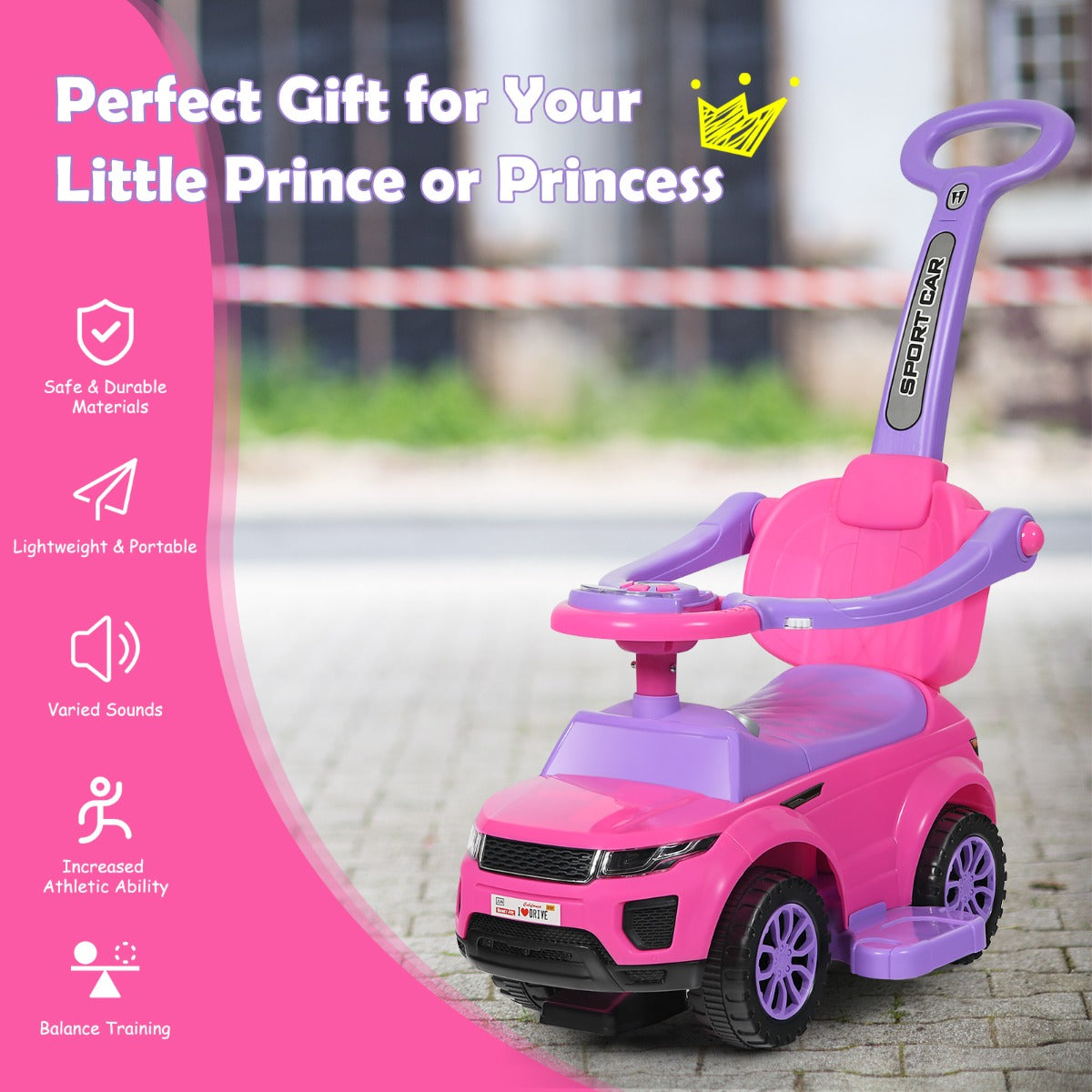 3 in 1 Ride on Push Car Stroller Sliding Walking Car-Black