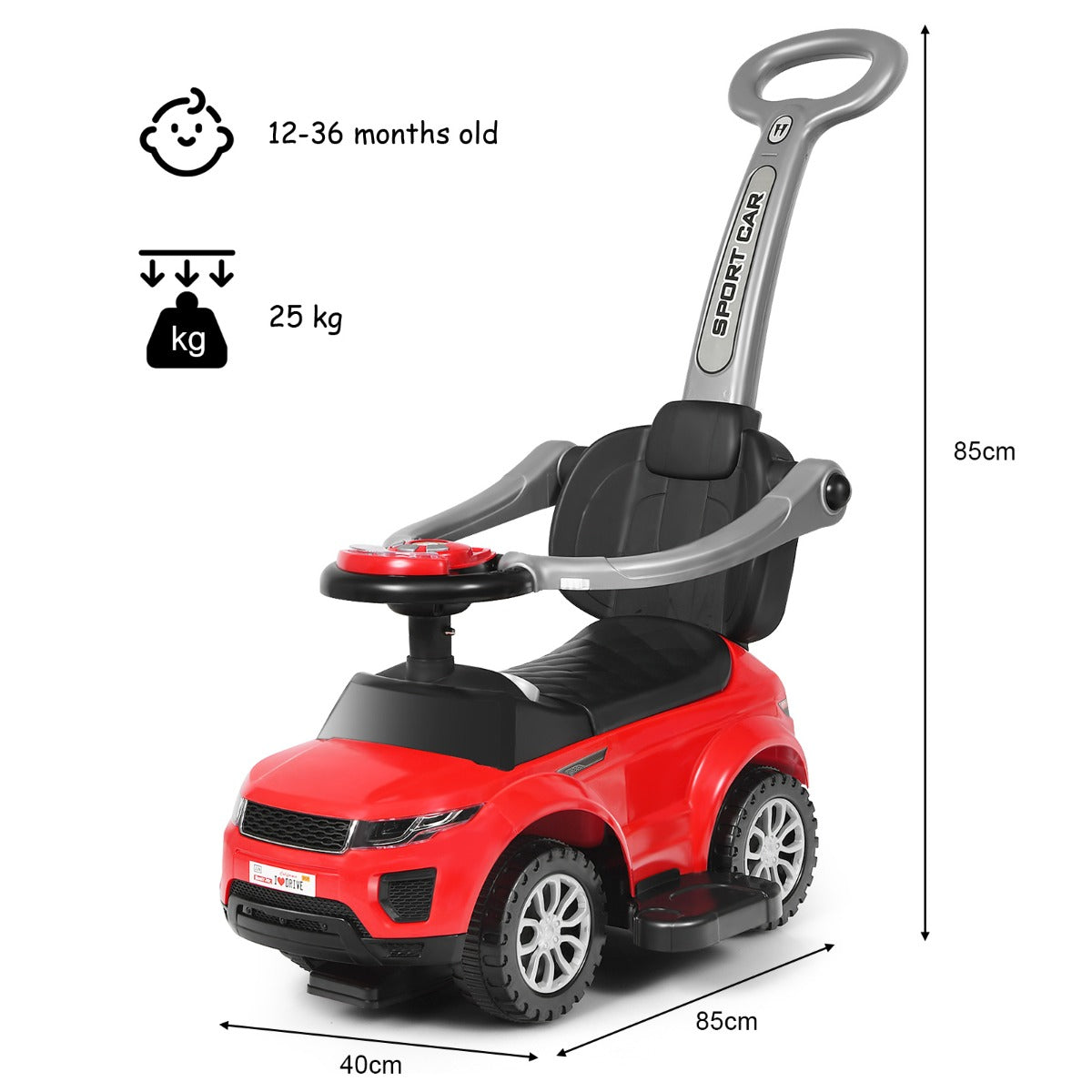 3 in 1 Ride on Push Car Stroller Sliding Walking Car-Black