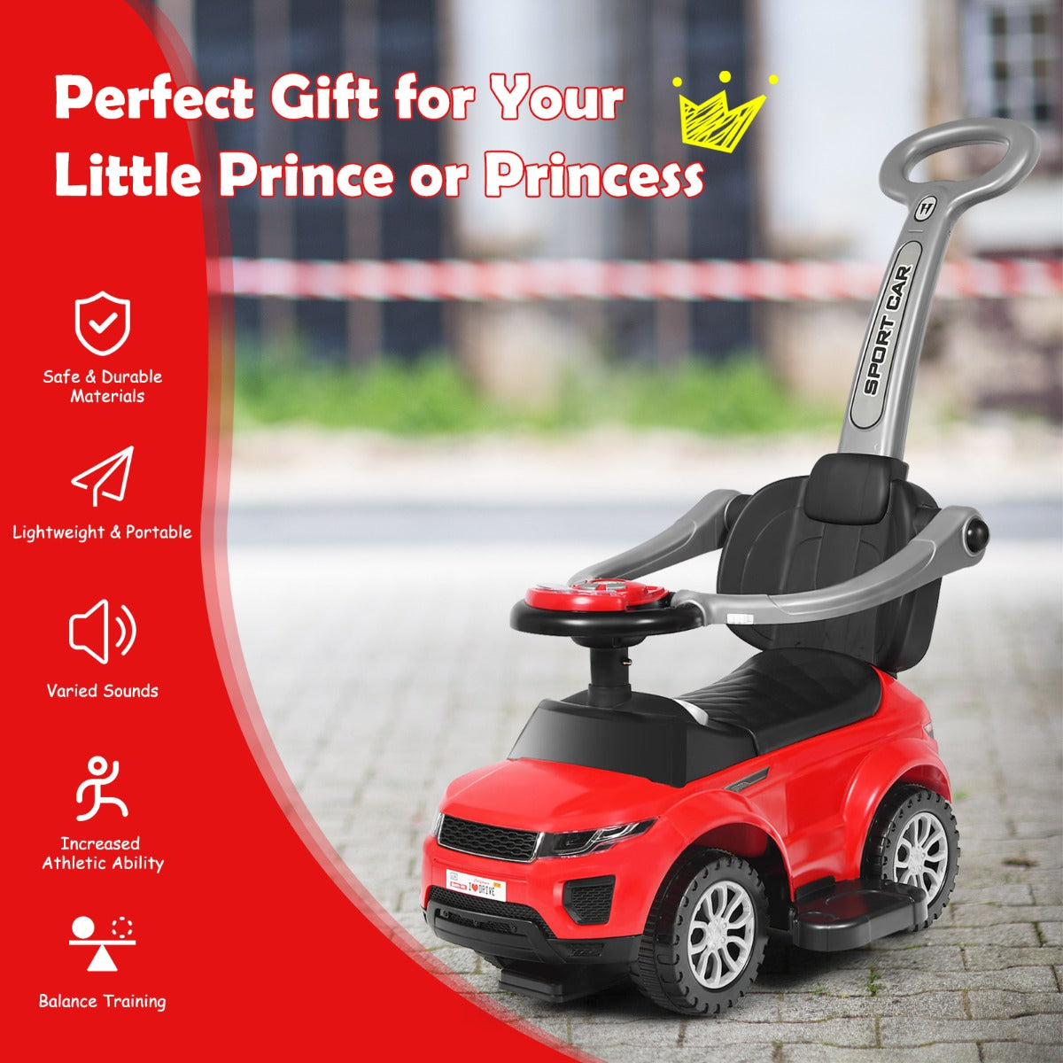 3 in 1 Ride on Push Car Stroller Sliding Walking Car-Black