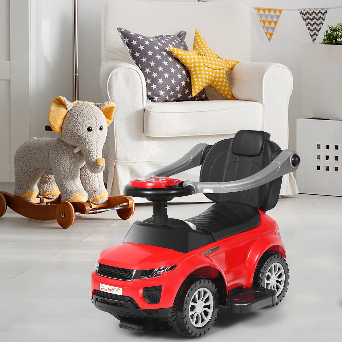 3 in 1 Ride on Push Car Stroller Sliding Walking Car-Black