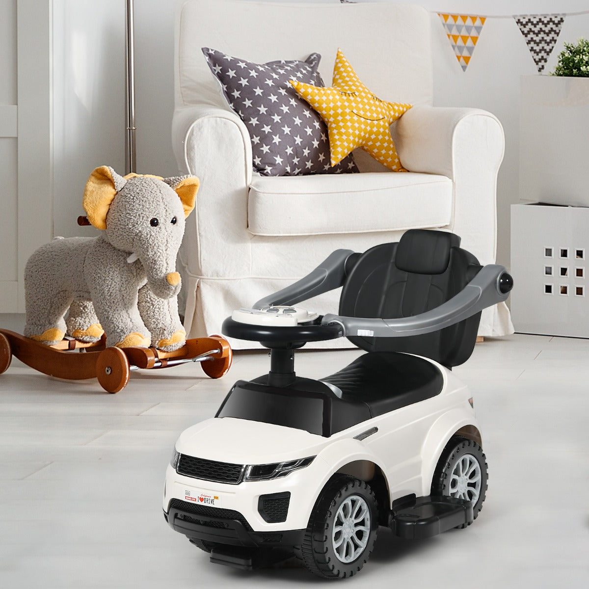 3 in 1 Ride on Push Car Stroller Sliding Walking Car-Black