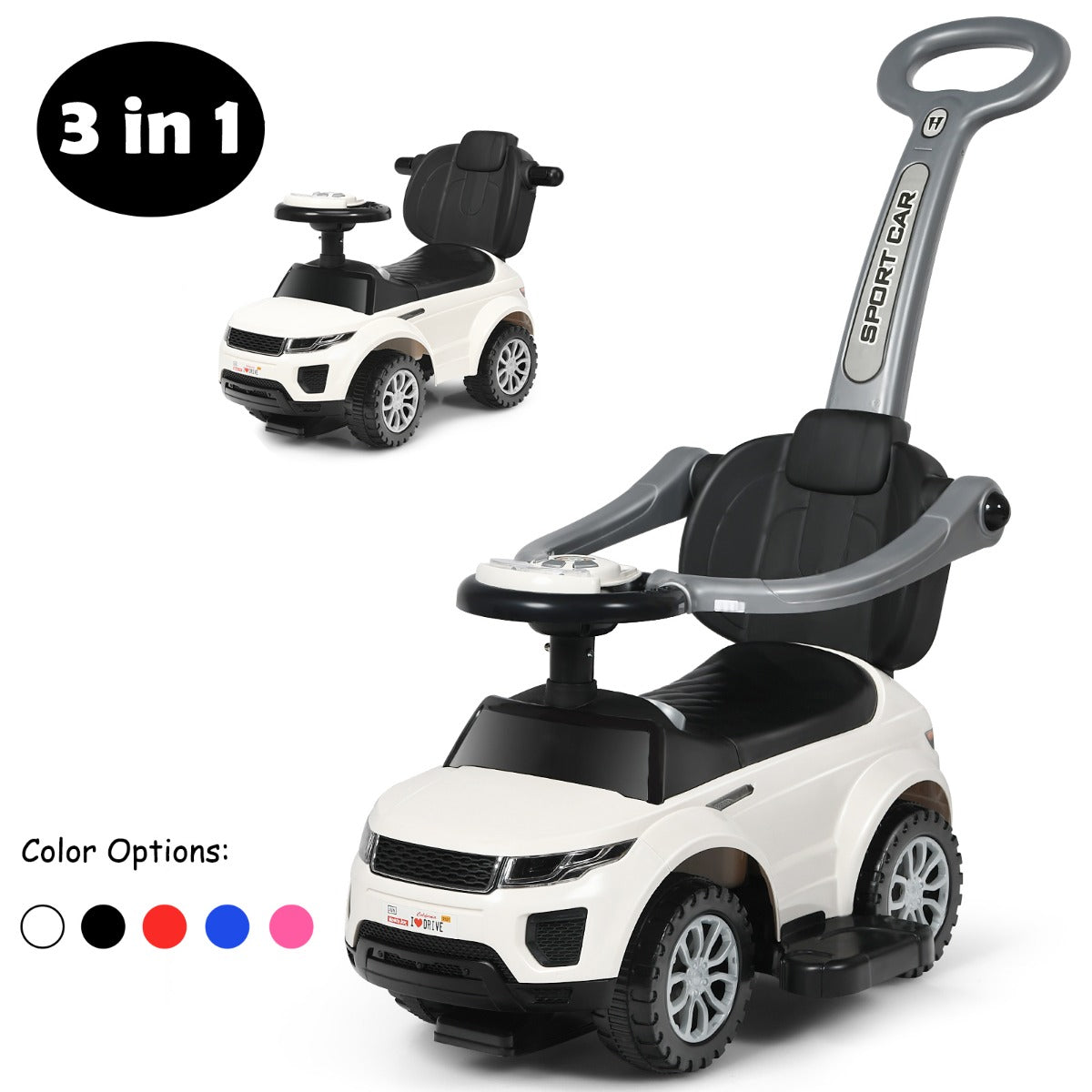 3 in 1 Ride on Push Car Stroller Sliding Walking Car-Black