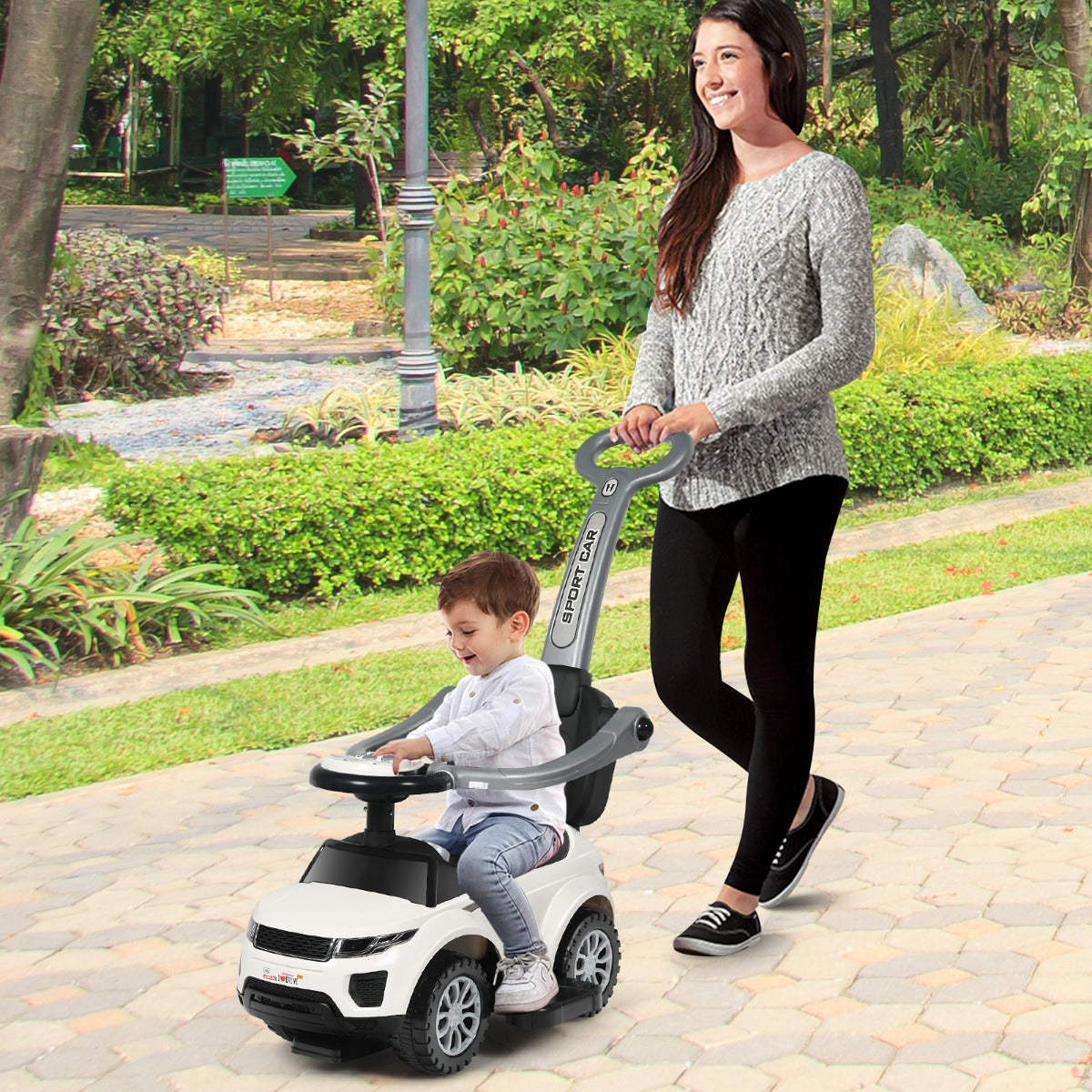 3 in 1 Ride on Push Car Stroller Sliding Walking Car-Black