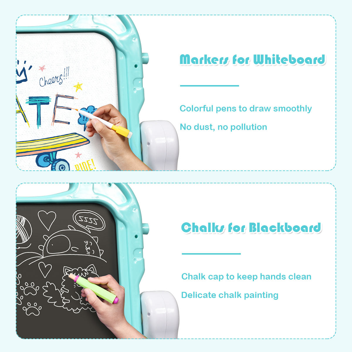 Kids Double Sided Boards Easel Magnetic Painting Art-Blue