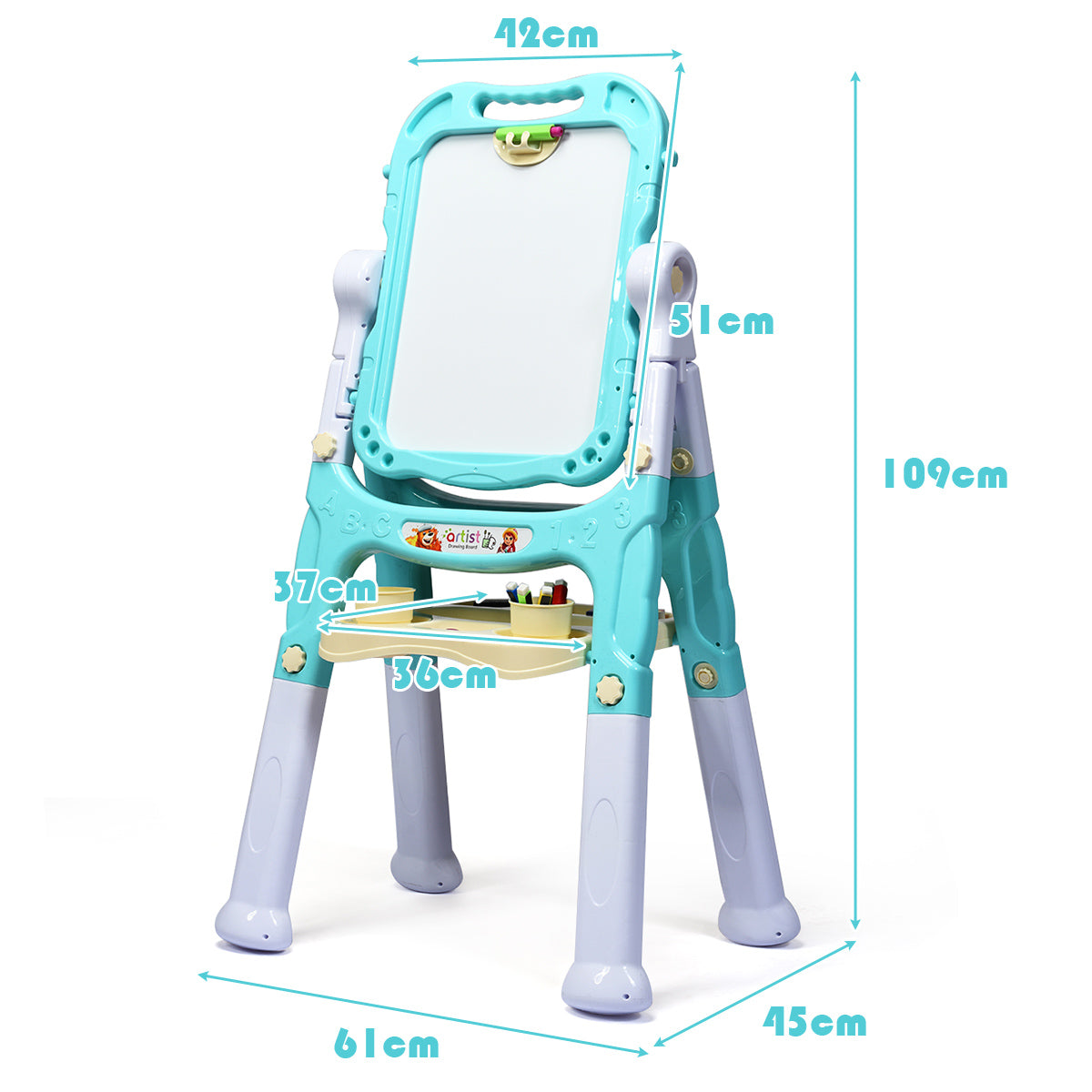 Kids Double Sided Boards Easel Magnetic Painting Art-Blue