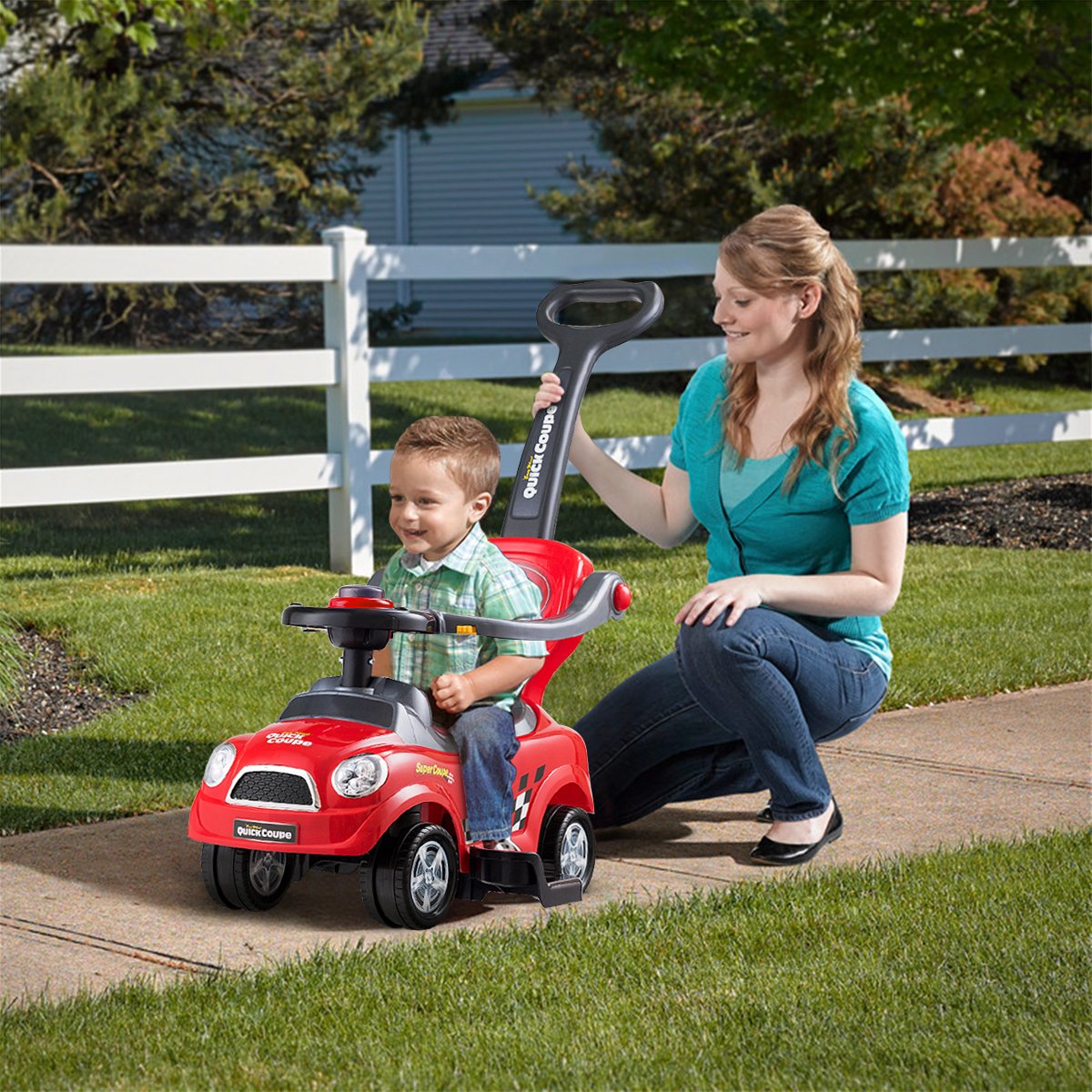 Kids 3 in 1 Ride on Car with Push Handle-Blue
